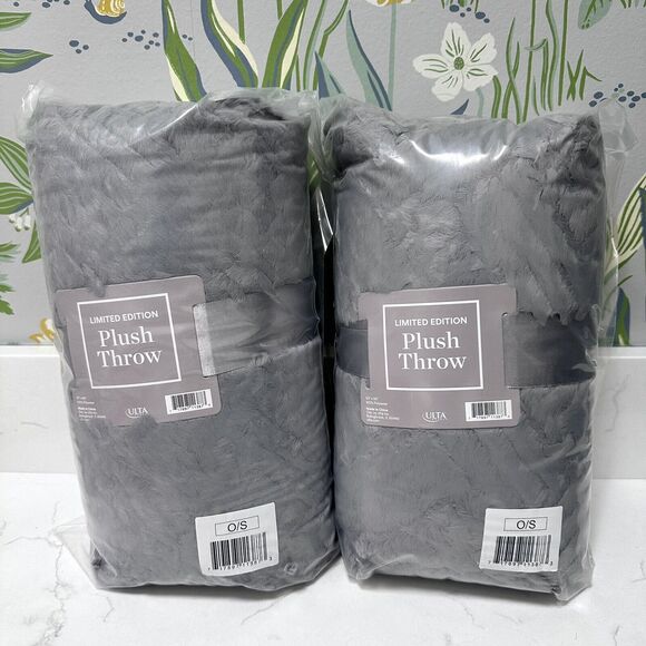 BUNDLE Of 2, Ulta Beauty Plush Throw Blanket Slate Gray 50” x 60” Holiday Gift